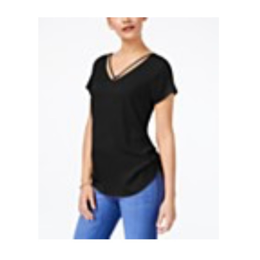 Thalia Sodi Embellished Mixed Media Top (Black) XL